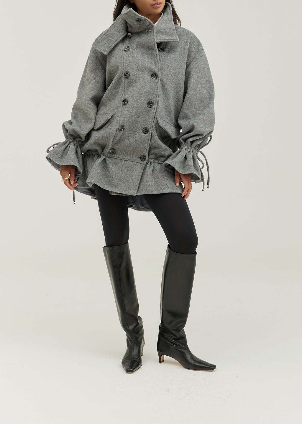 Odette Double Breasted Drop Waist Coat | Grey