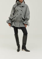 Odette Double Breasted Drop Waist Coat | Grey