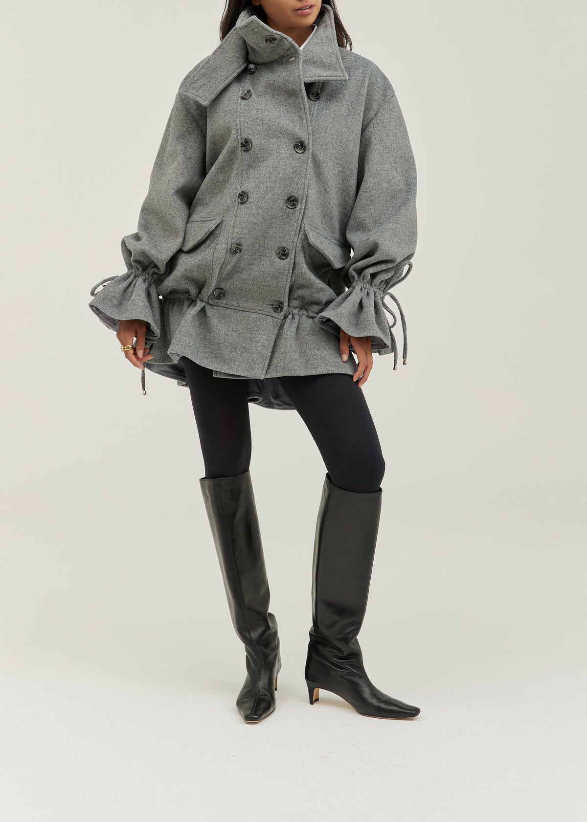 Odette Double Breasted Drop Waist Coat | Grey