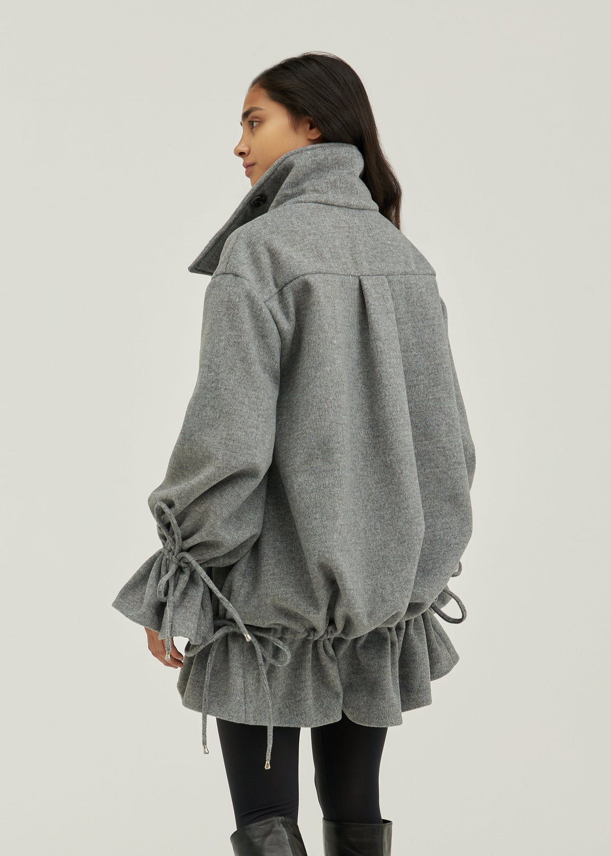 Odette Double Breasted Drop Waist Coat | Grey