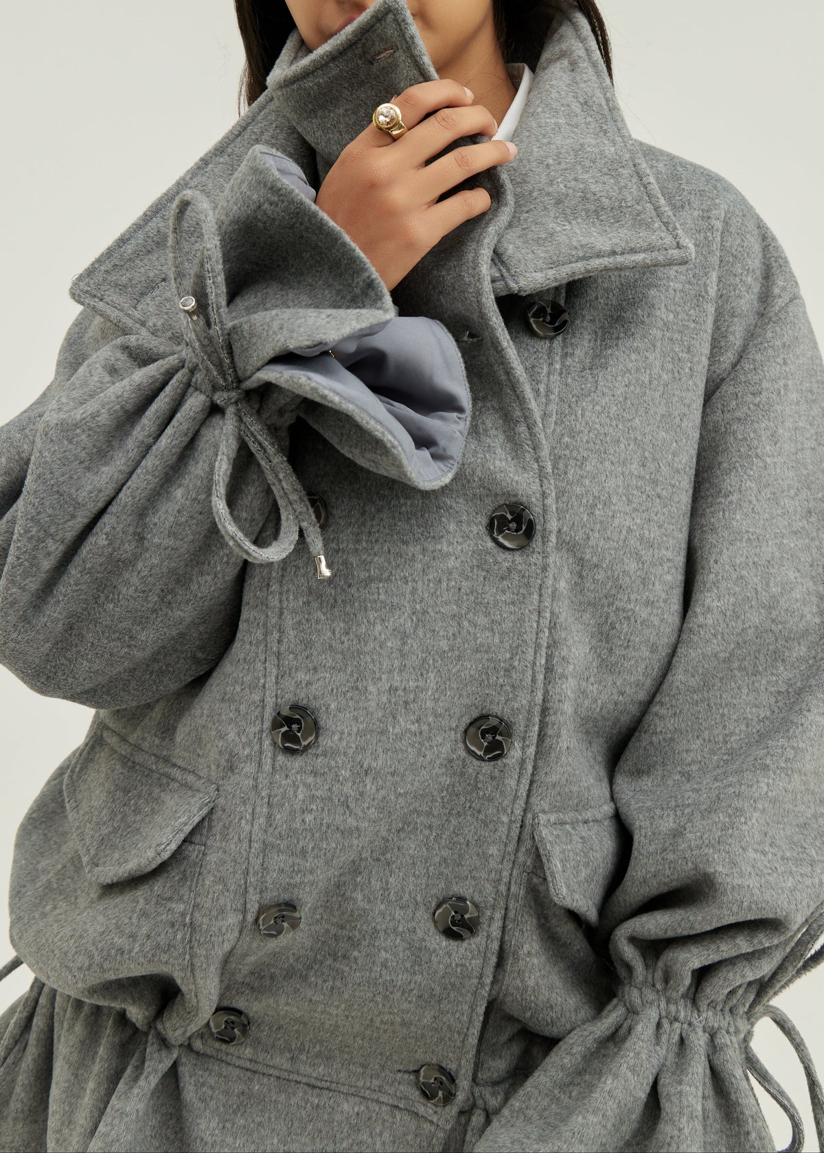 Odette Double Breasted Drop Waist Coat | Grey