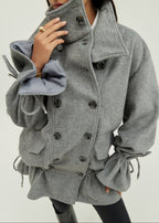 Odette Double Breasted Drop Waist Coat | Grey
