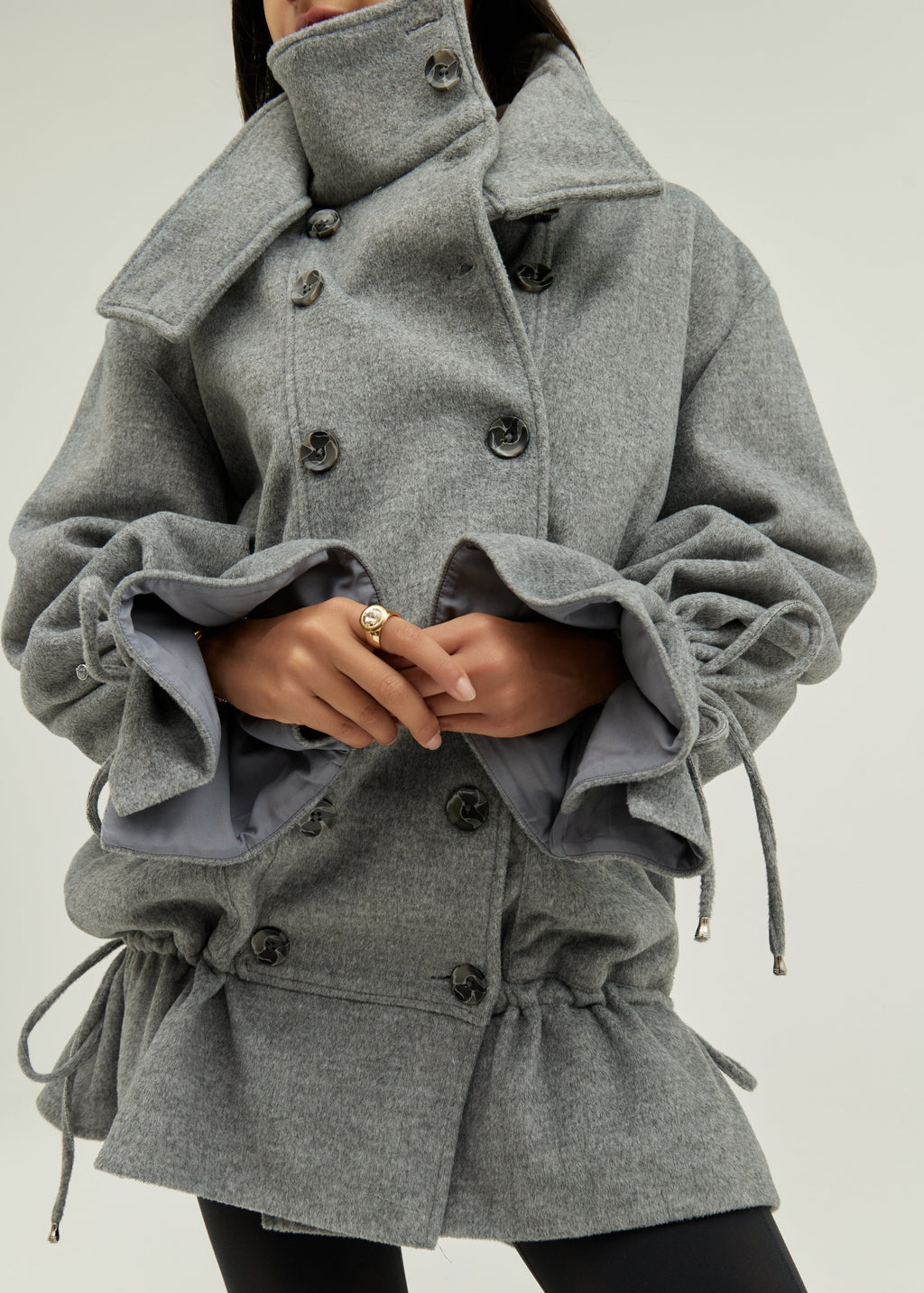 Odette Double Breasted Drop Waist Coat | Grey