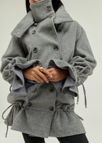 Odette Double Breasted Drop Waist Coat | Grey