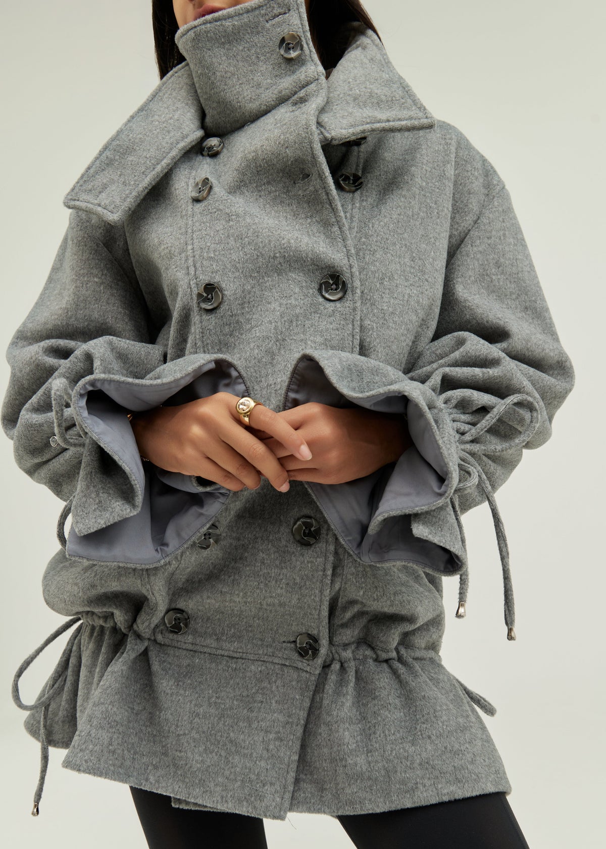 Odette Double Breasted Drop Waist Coat | Grey