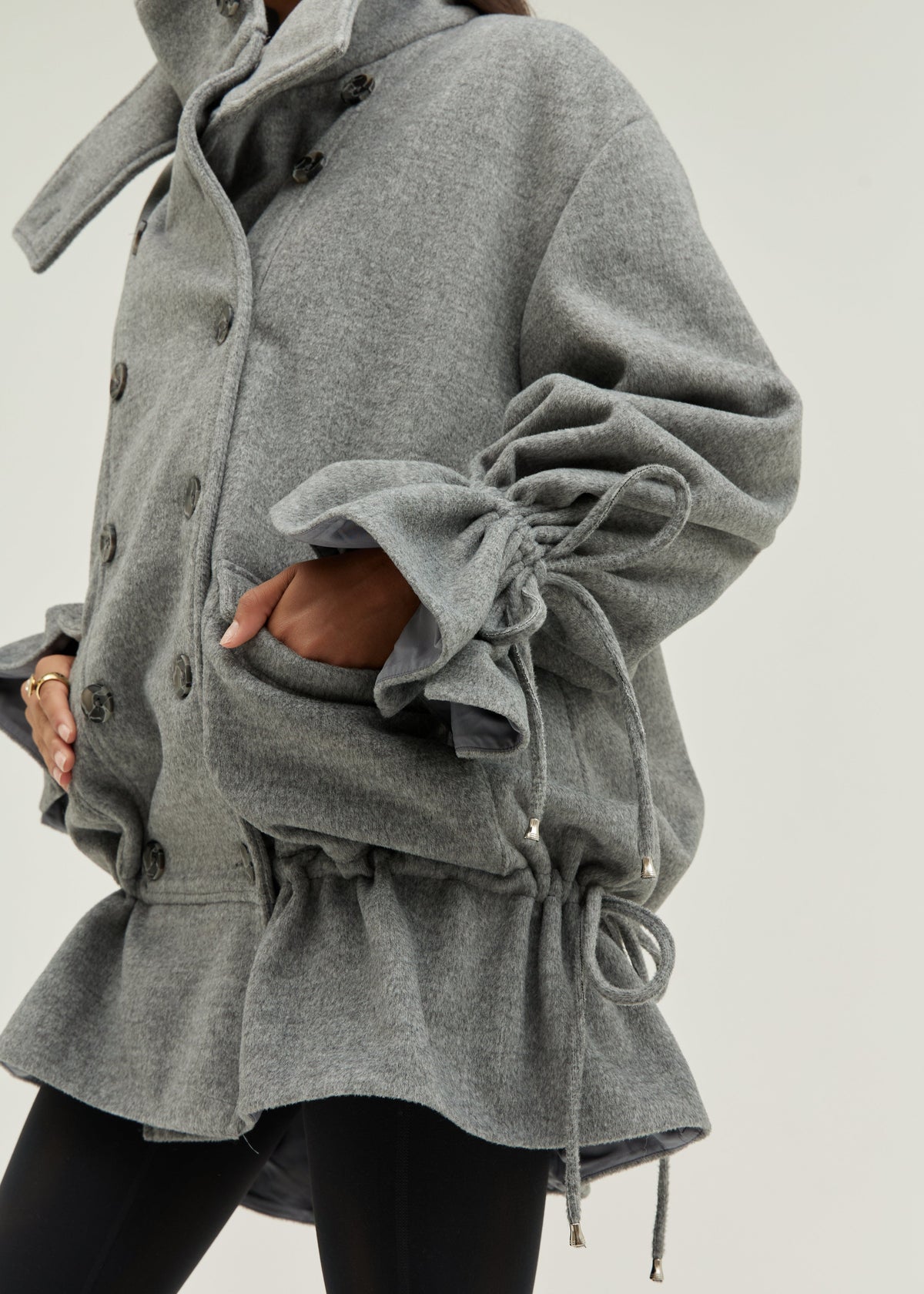 Odette Double Breasted Drop Waist Coat | Grey