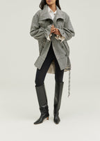 Odette Double Breasted Houndstooth Drop Waist Coat | Grey Mix