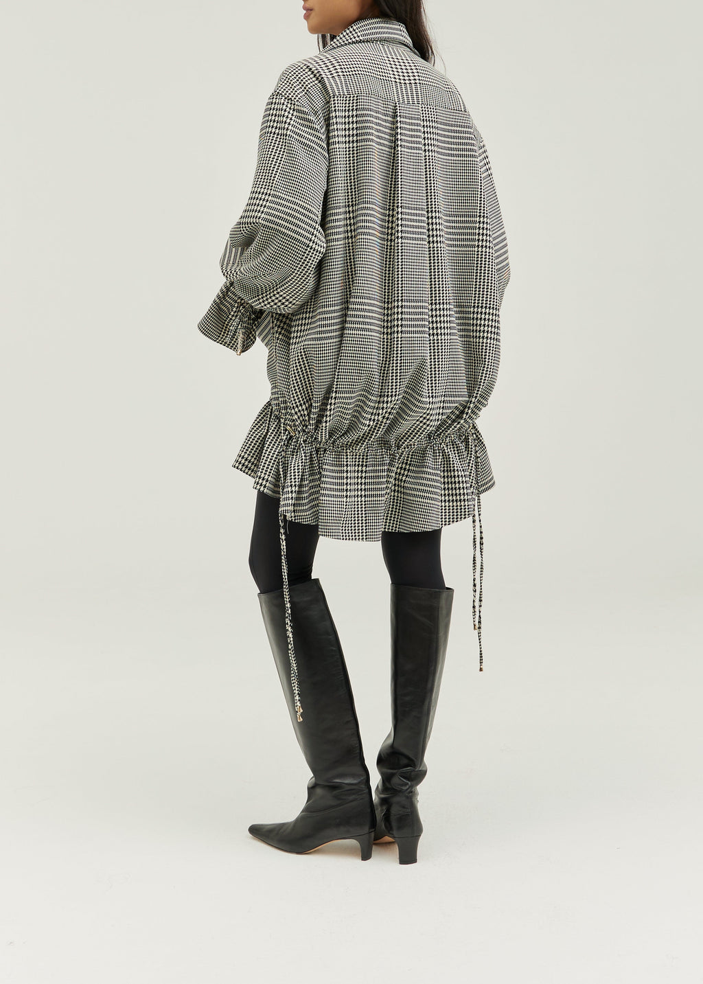 Odette Double Breasted Houndstooth Drop Waist Coat | Grey Mix