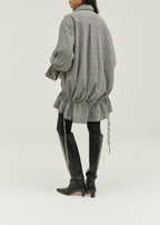 Odette Double Breasted Houndstooth Drop Waist Coat | Grey Mix