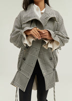 Odette Double Breasted Houndstooth Drop Waist Coat | Grey Mix