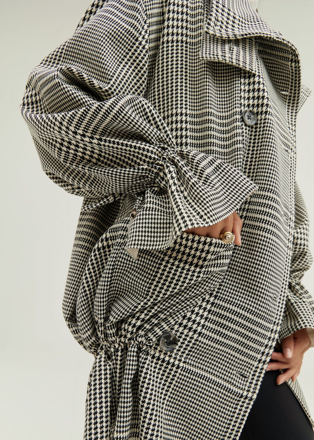 Odette Double Breasted Houndstooth Drop Waist Coat | Grey Mix