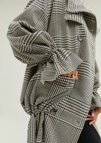 Odette Double Breasted Houndstooth Drop Waist Coat | Grey Mix
