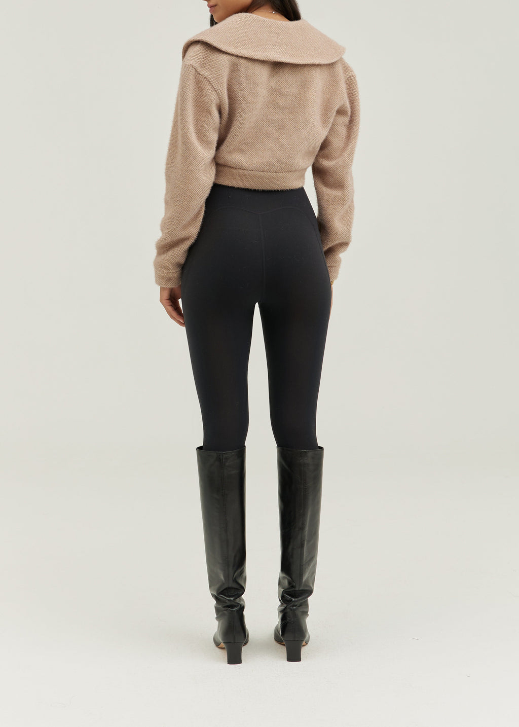 Carla Cropped Pearl Button Cardigan | Taupe