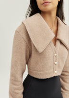 Carla Cropped Pearl Button Cardigan | Taupe