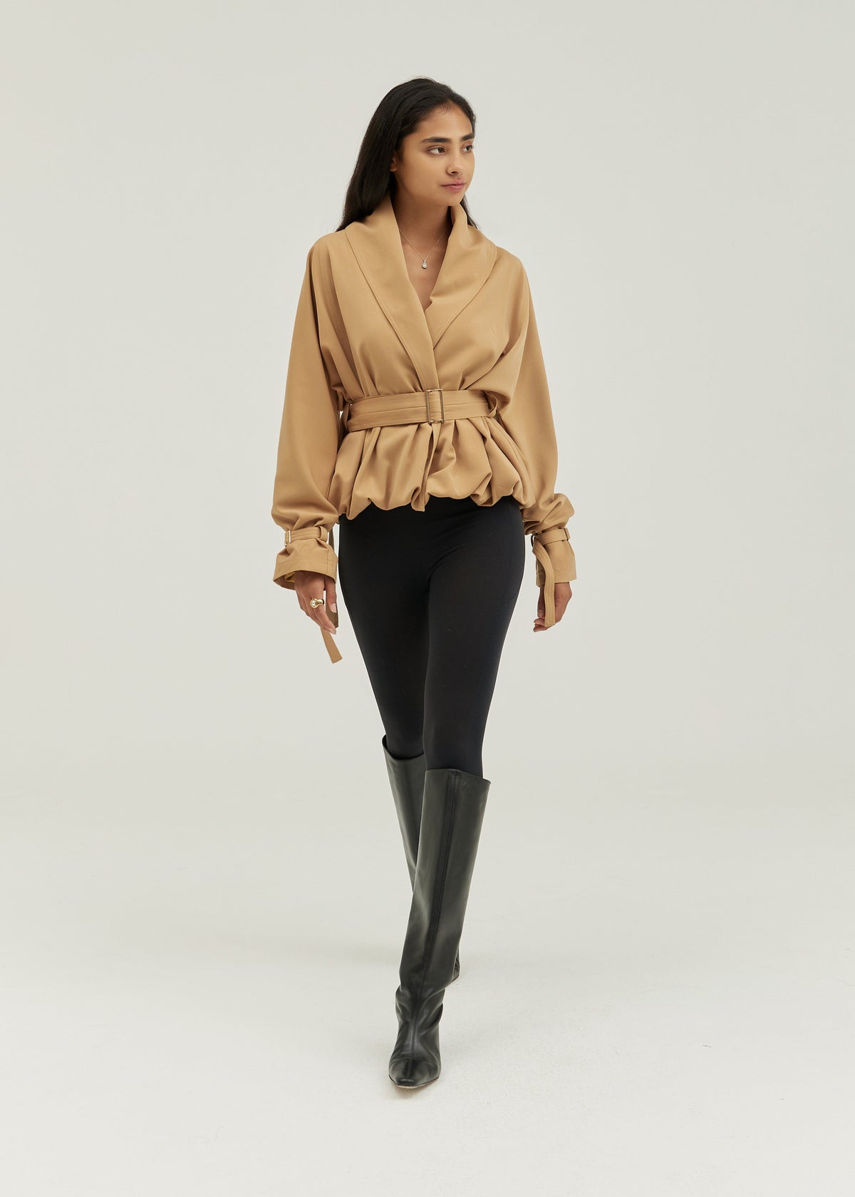 Yvette Belted Cuff & Waist Wrap Jacket | Golden