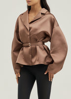 Paloma Satin Belted Drop Sleeve Jacket | Chrome