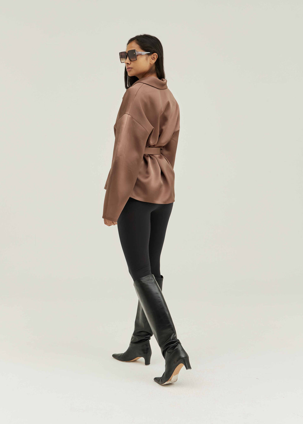 Paloma Satin Belted Drop Sleeve Jacket | Chrome