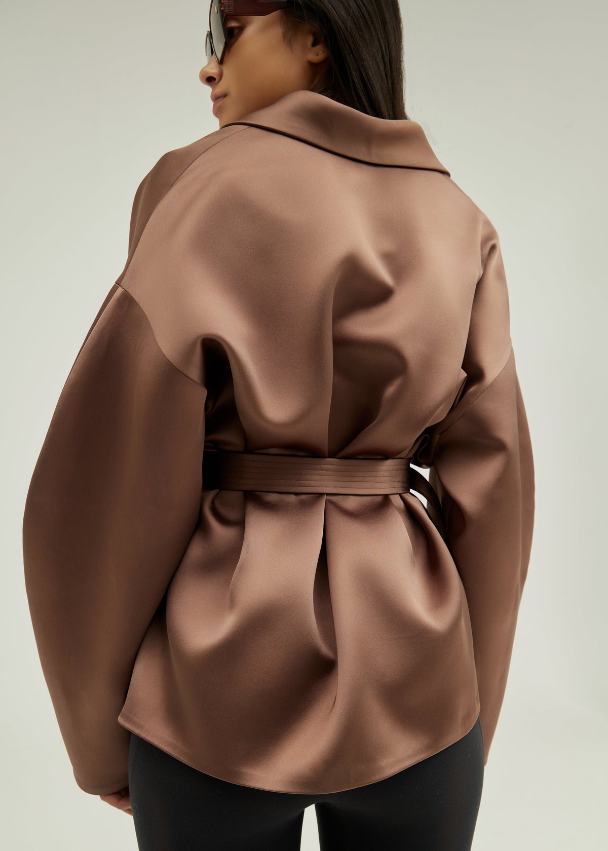 Paloma Satin Belted Drop Sleeve Jacket | Chrome