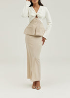 Pia Tailored Pencil Front Split Maxi Skirt | Almond