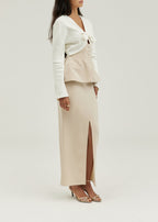 Pia Tailored Pencil Front Split Maxi Skirt | Almond