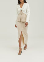 Pia Tailored Pencil Front Split Maxi Skirt | Almond