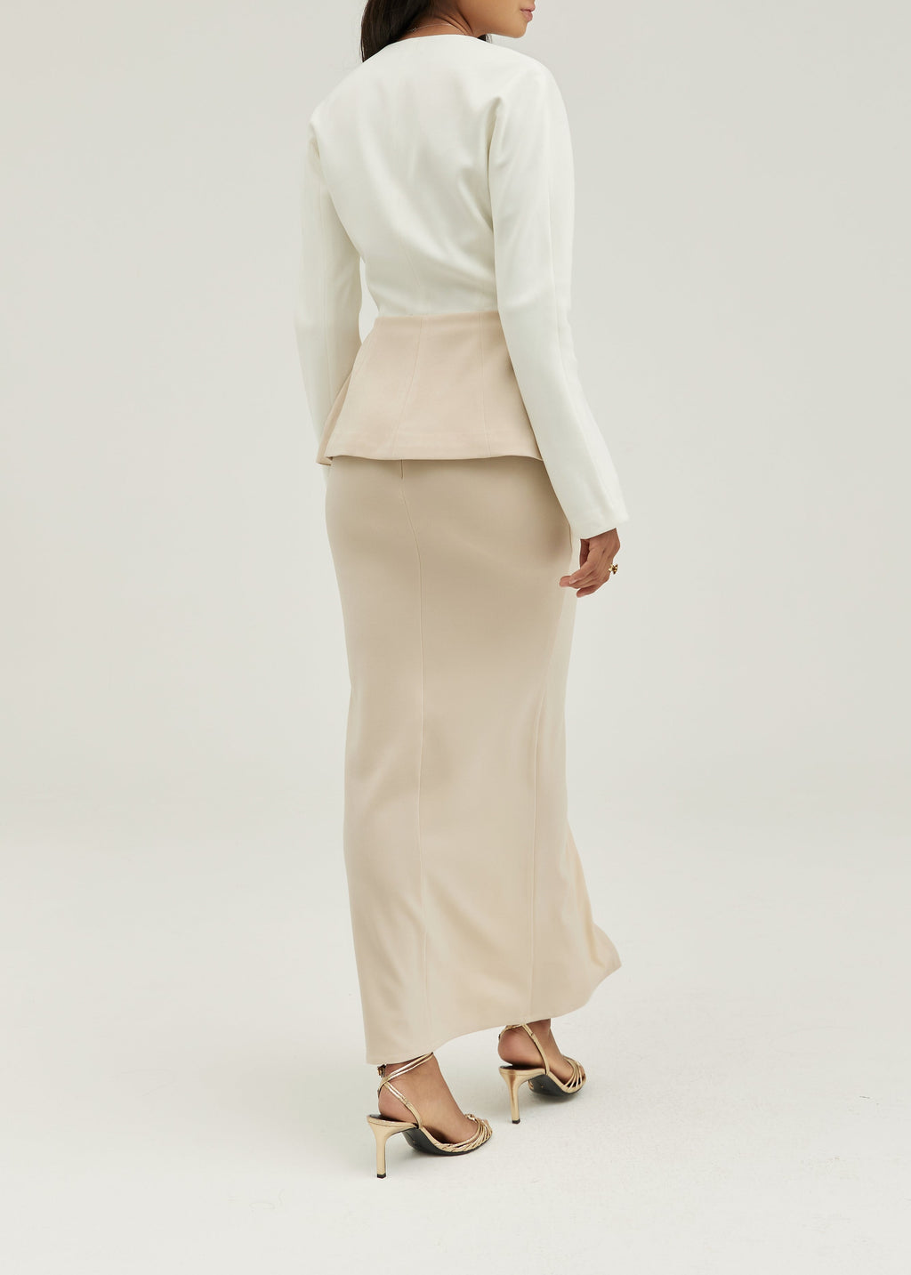 Pia Tailored Pencil Front Split Maxi Skirt | Almond