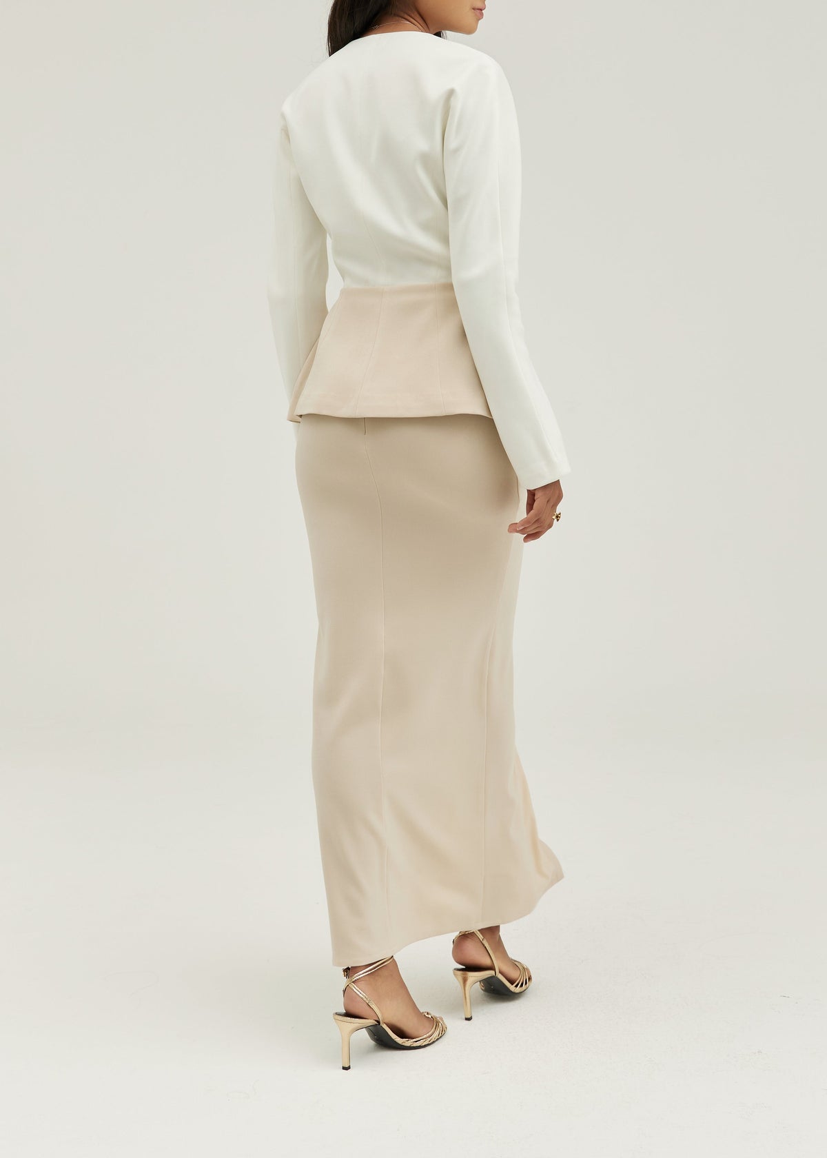Pia Tailored Pencil Front Split Maxi Skirt | Almond