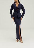 Pia Bow Detail Tailored Peplum Jacket | Navy