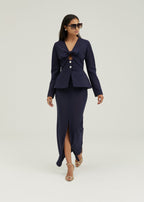 Pia Bow Detail Tailored Peplum Jacket | Navy