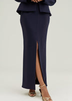 Pia Tailored Pencil Front Split Maxi Skirt | Navy