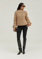Celeste High Neck Knitted Detail Sweater | Almond Taupe