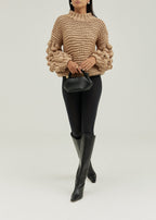 Celeste High Neck Knitted Detail Sweater | Almond Taupe