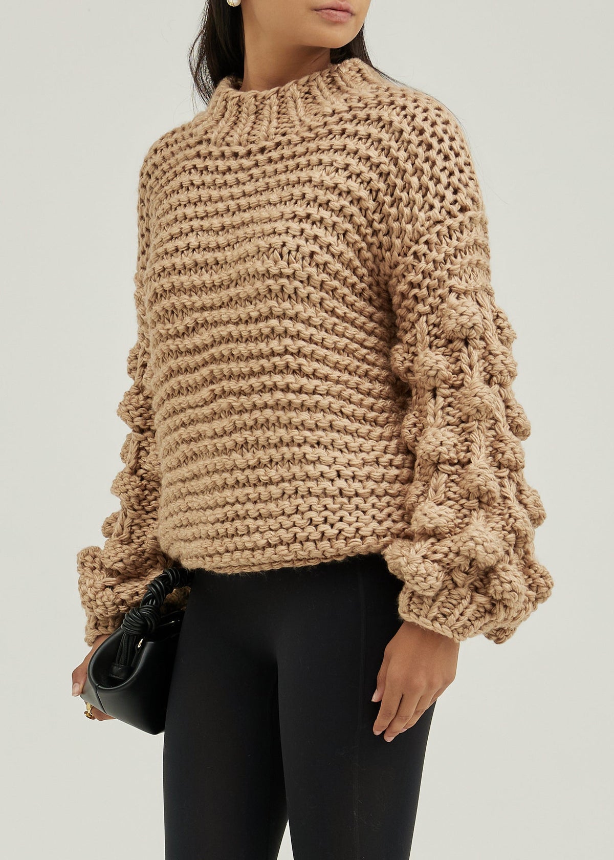 Celeste High Neck Knitted Detail Sweater | Almond Taupe