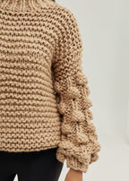 Celeste High Neck Knitted Detail Sweater | Almond Taupe