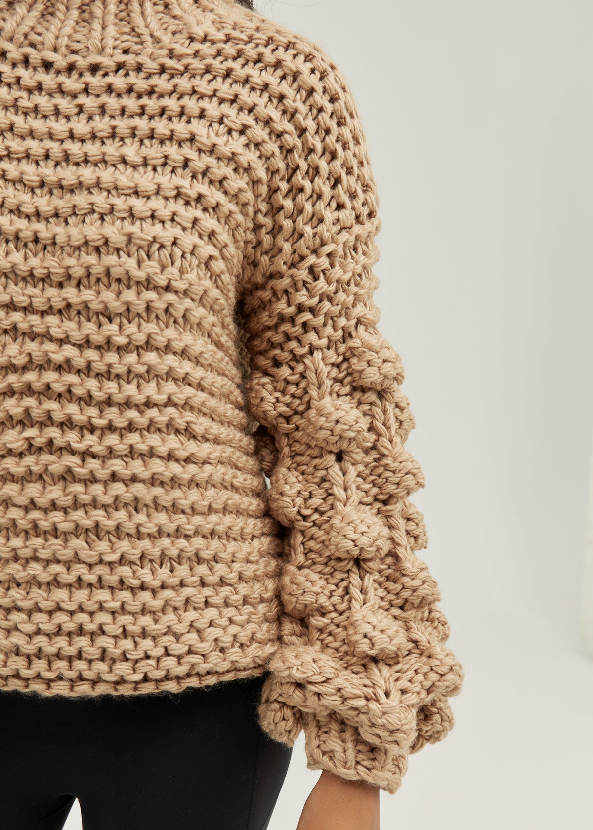 Celeste High Neck Knitted Detail Sweater | Almond Taupe