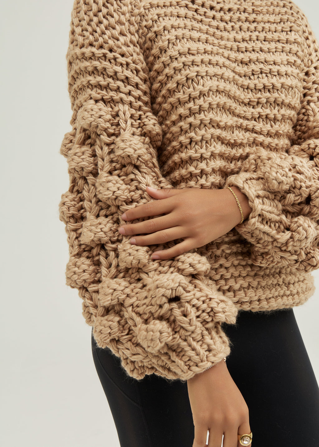 Celeste High Neck Knitted Detail Sweater | Almond Taupe