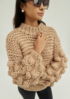 Celeste High Neck Knitted Detail Sweater | Almond Taupe