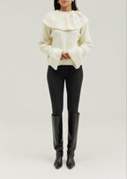 Nevaeh Cape Detail Frill Sleeve Soft Knit Sweater | Ivory