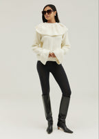 Nevaeh Cape Detail Frill Sleeve Soft Knit Sweater | Ivory