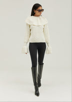 Nevaeh Cape Detail Frill Sleeve Soft Knit Sweater | Ivory