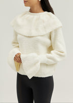 Nevaeh Cape Detail Frill Sleeve Soft Knit Sweater | Ivory