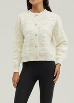 Lora Pearl Button Floral Detail Cardigan | Ivory