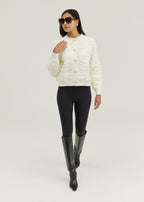 Lora Pearl Button Floral Detail Cardigan | Ivory