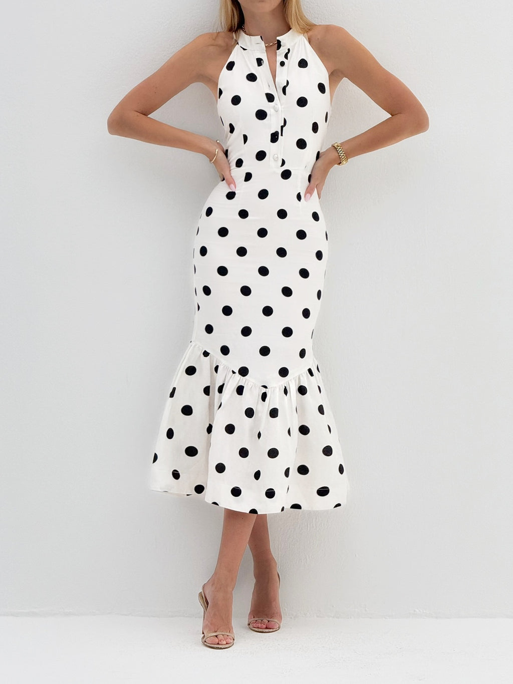 Kira Iconic Peplum & Polka Dress | White/Black