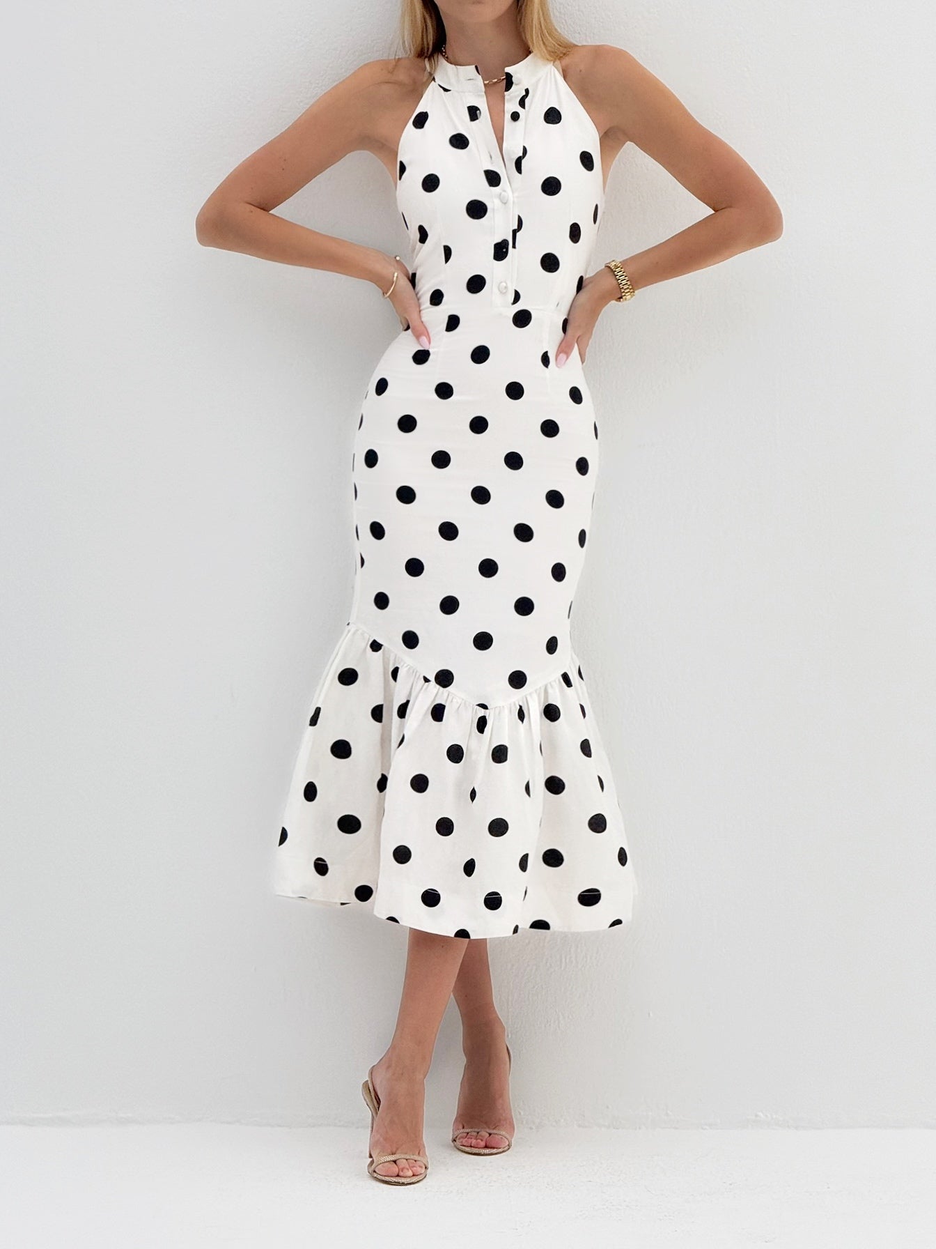 Kira Iconic Peplum & Polka Dress | White/Black