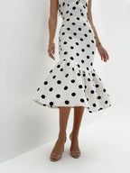 Kira Iconic Peplum & Polka Dress | White/Black