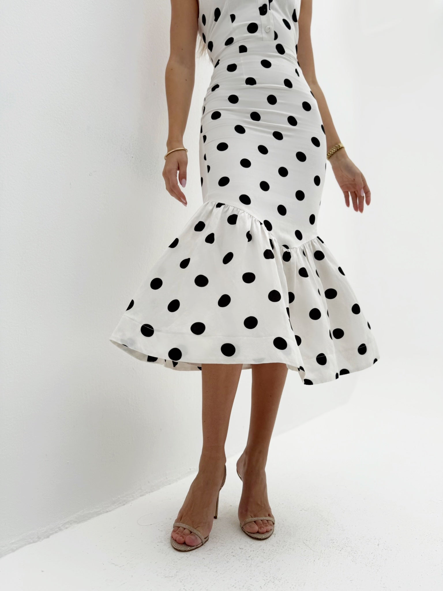 Kira Iconic Peplum & Polka Dress | White/Black