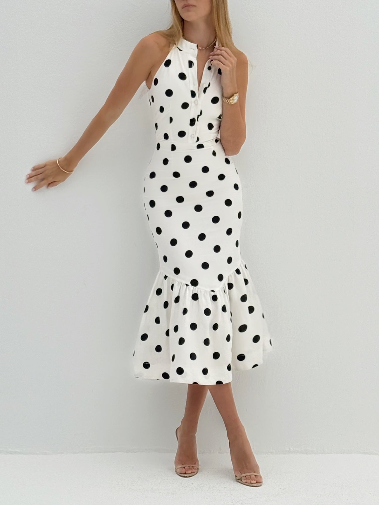 Kira Iconic Peplum & Polka Dress | White/Black