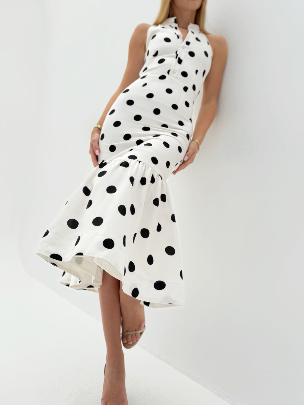 Kira Iconic Peplum & Polka Dress | White/Black