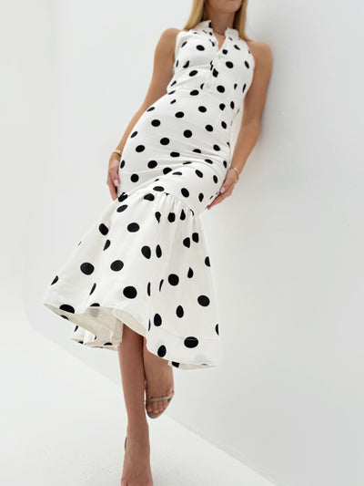 Kira Iconic Peplum & Polka Dress | White/Black